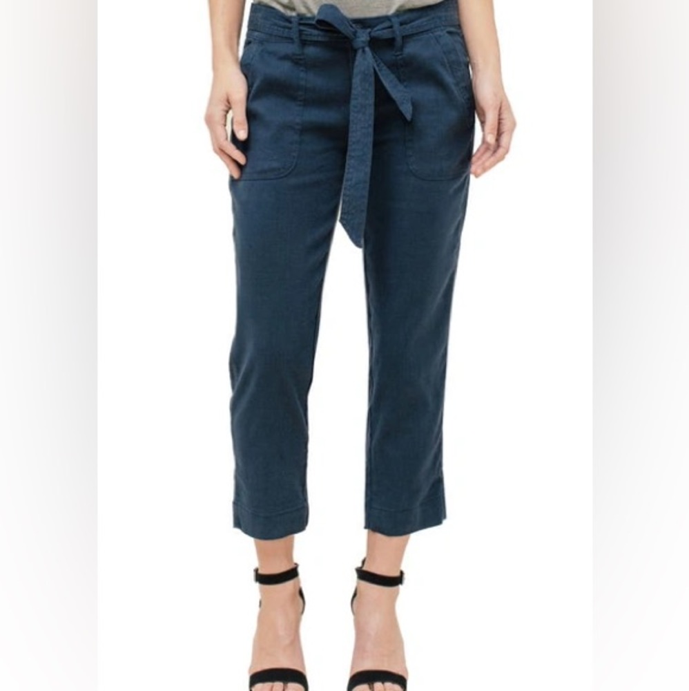 NWT Liverpool Stretch Linen Belted Indigo Blue Ankle Pants Size 12/31